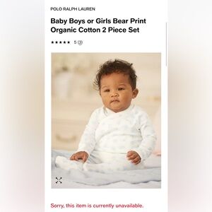 Baby bear print organic Ralph Lauren outfit set 6-9 months